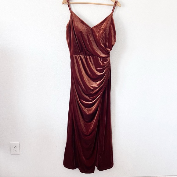 Revelry Sky Velvet Bridesmaid Maxi Dress in Terracotta - Picture 2 of 11